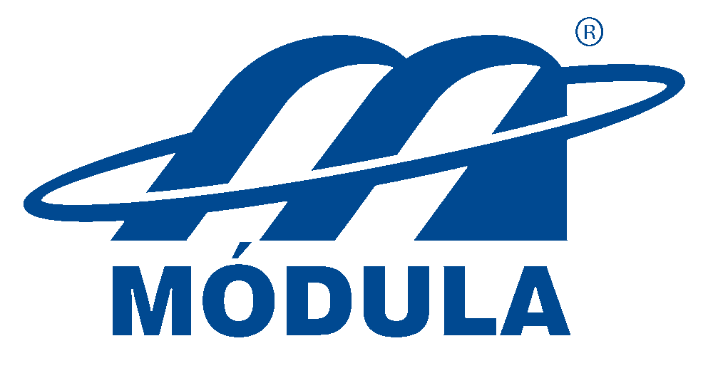Logo simples apenas com a letra 'M' de Módula e o texto escrito Módula, ambas em uma tonalidade de azul marinho